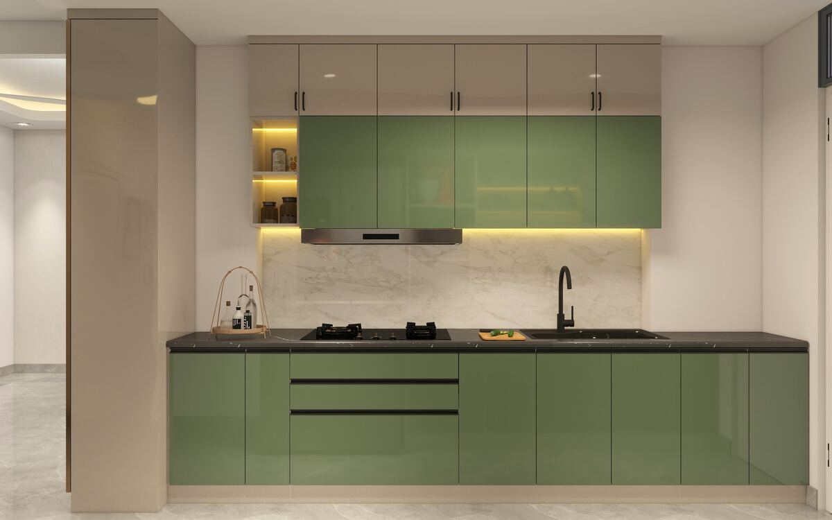 Straight kitchen in sage green