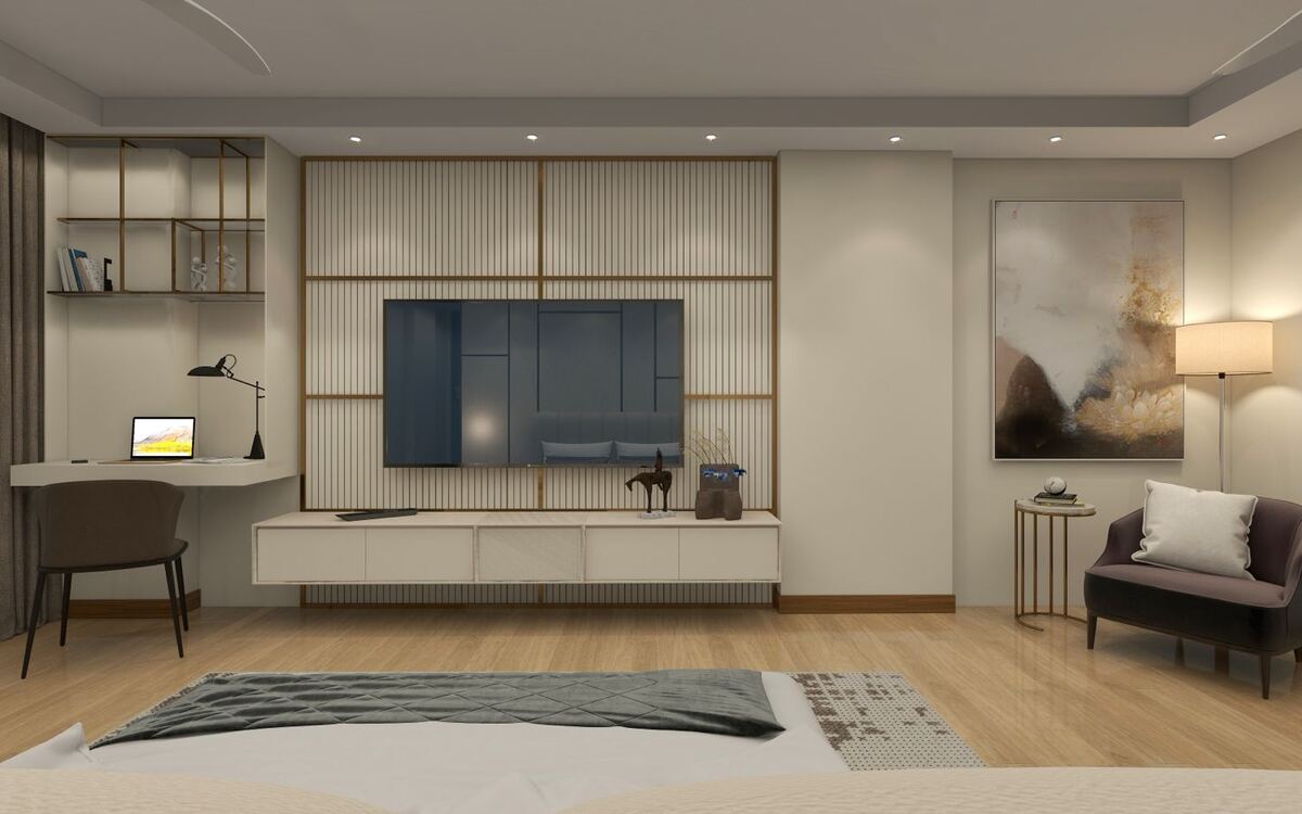 Full-wall TV unit with a study desk built in